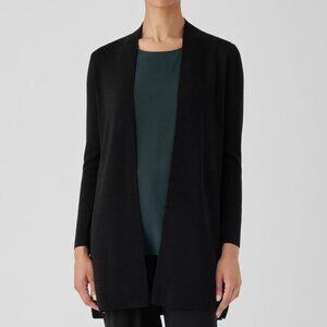 NWT Eileen Fisher Black Ultrafine Merino Wool Long Cardigan